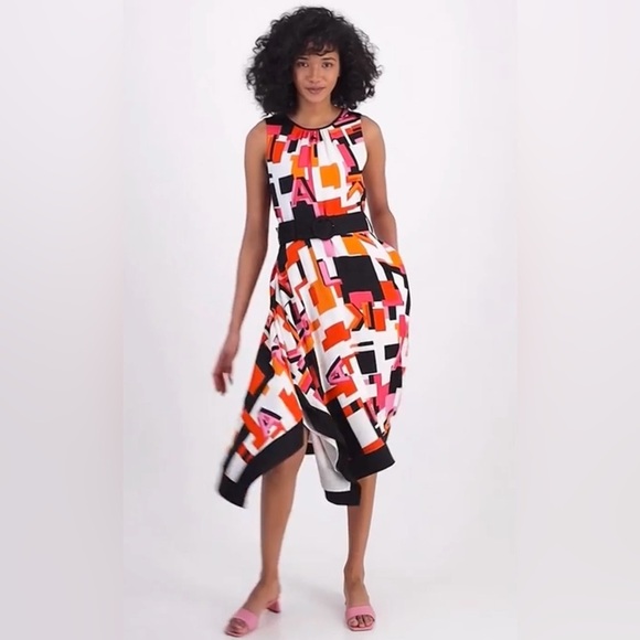 Karl Lagerfeld Women's Logo Print Belted Midi Dress Size 16 - Picture 2 of 8